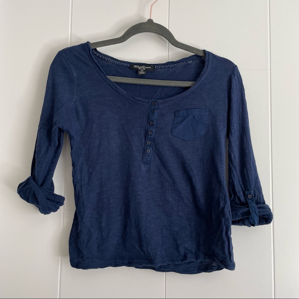 Blue 3/4 sleeve Henley top